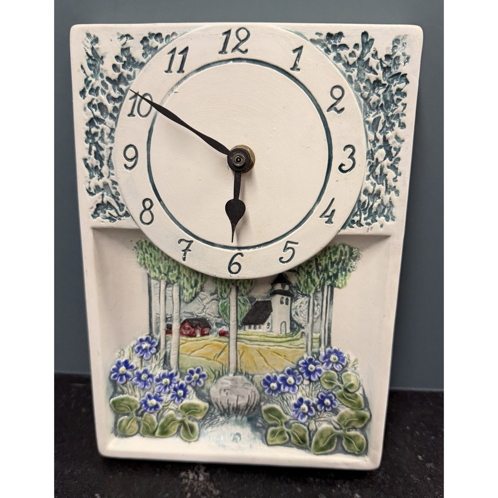 Jie Gantofta Sweden Ceramic Wall Clock 652 IV Swedish Church Floral 9"